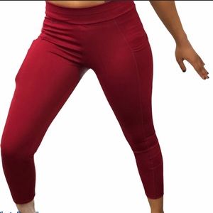 Leggings Burgundy/Red Mid Waist Skinny w/ Side Pockets Size M